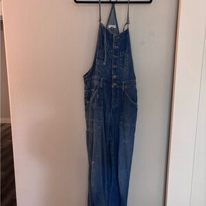 Anthropologie Indigo Denim Button-Front Utility Overalls Jumpsuit